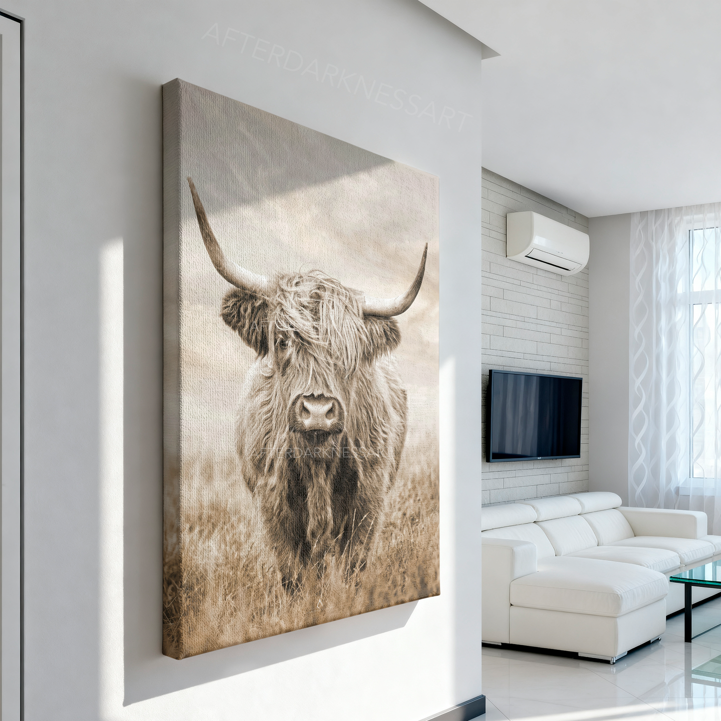 HIGHLAND COW CANVAS "GOLDEN PASTURES"