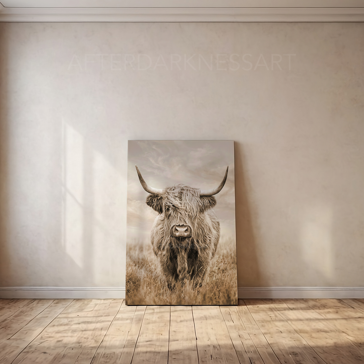 HIGHLAND COW CANVAS "GOLDEN PASTURES"
