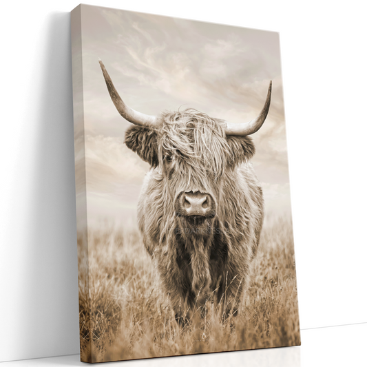 HIGHLAND COW CANVAS "GOLDEN PASTURES"