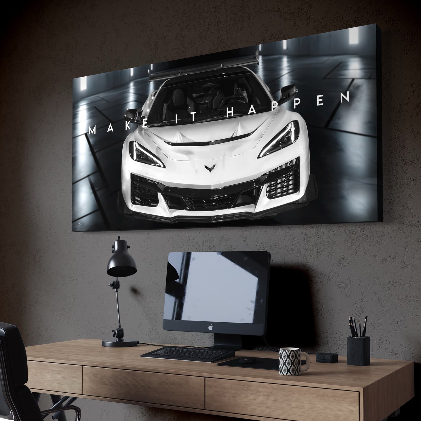 WHITE C8 ZR1 CANVAS "MAKE IT HAPPEN"