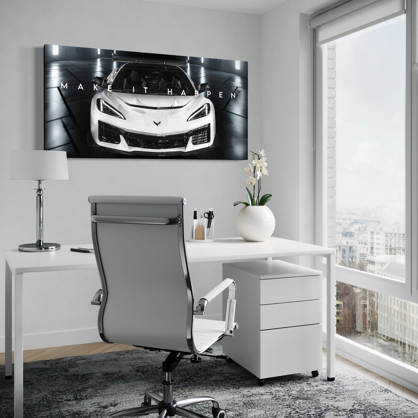 WHITE C8 ZR1 CANVAS "MAKE IT HAPPEN"