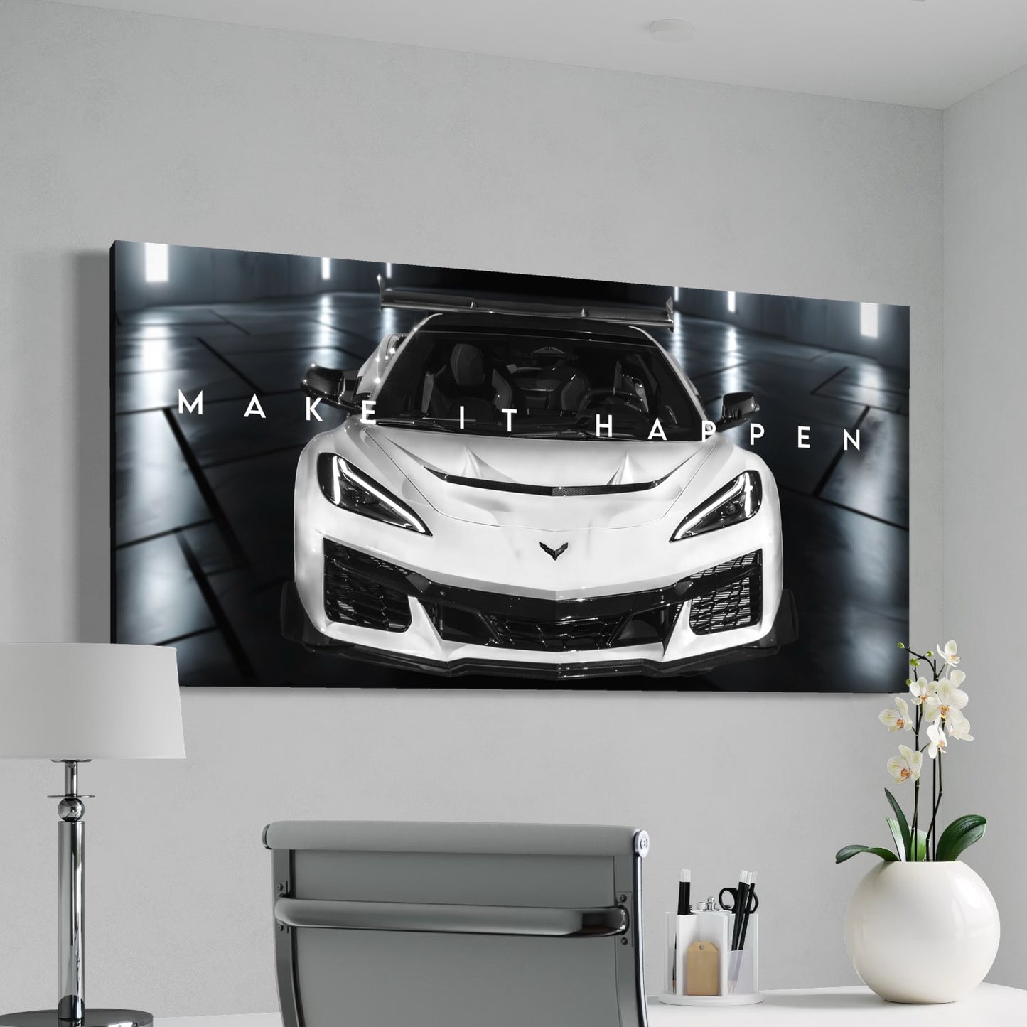 WHITE C8 ZR1 CANVAS "MAKE IT HAPPEN"