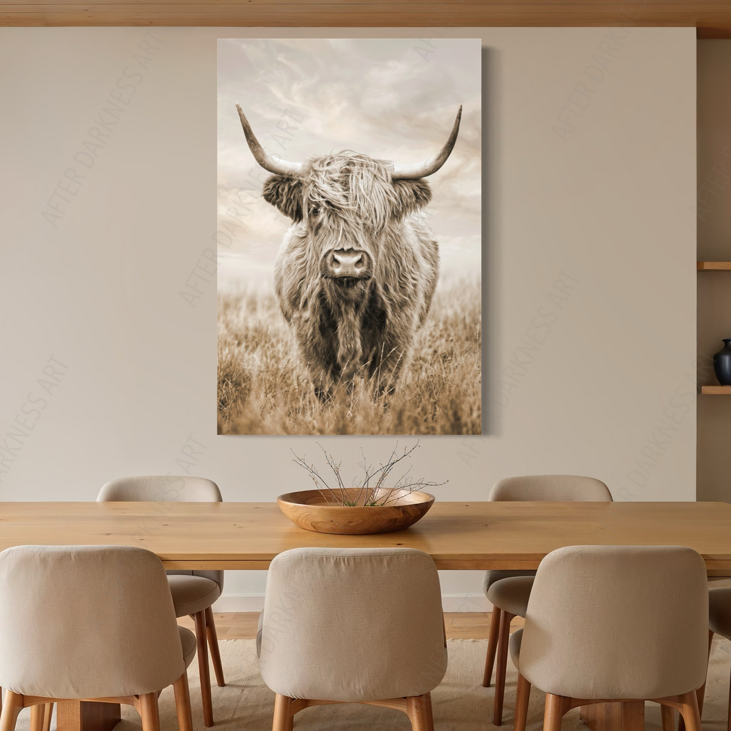 HIGHLAND COW CANVAS "GOLDEN PASTURES"