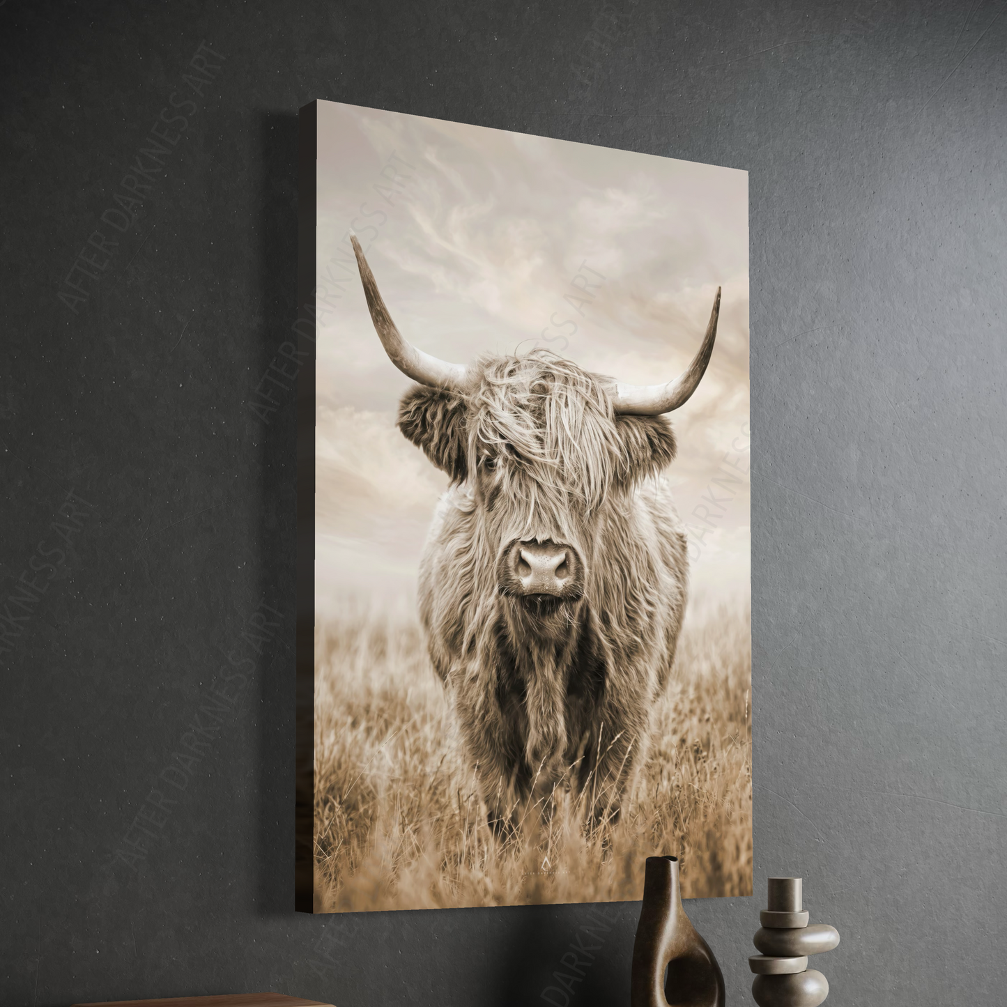 HIGHLAND COW CANVAS "GOLDEN PASTURES"