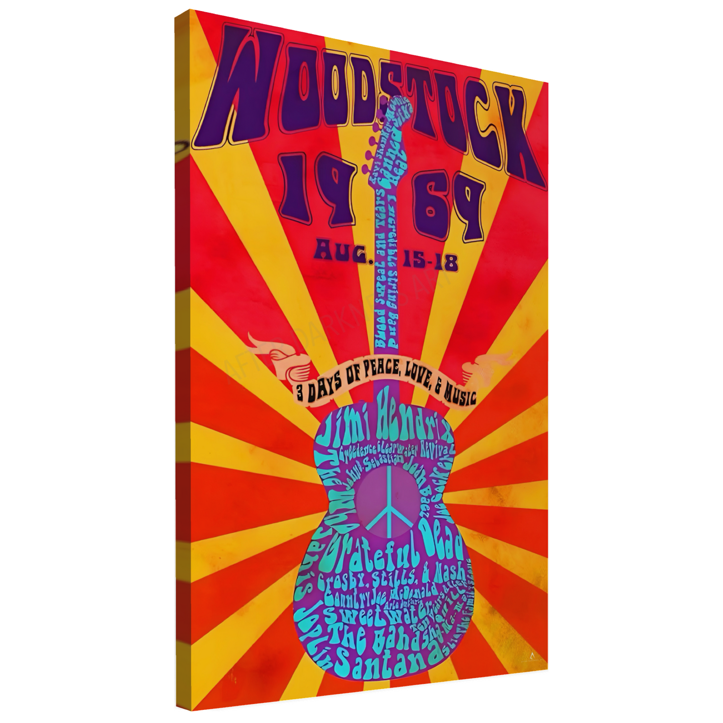WOODSTOCK CANVAS "ELECTRIC VIBES 1969" VINTAGE WOODSTOCK FLYER