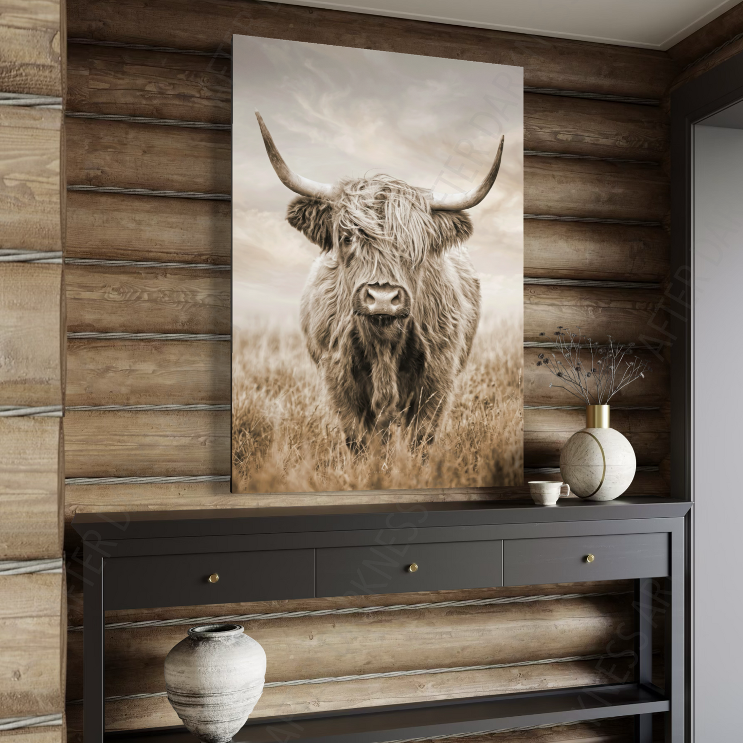 HIGHLAND COW CANVAS "GOLDEN PASTURES"