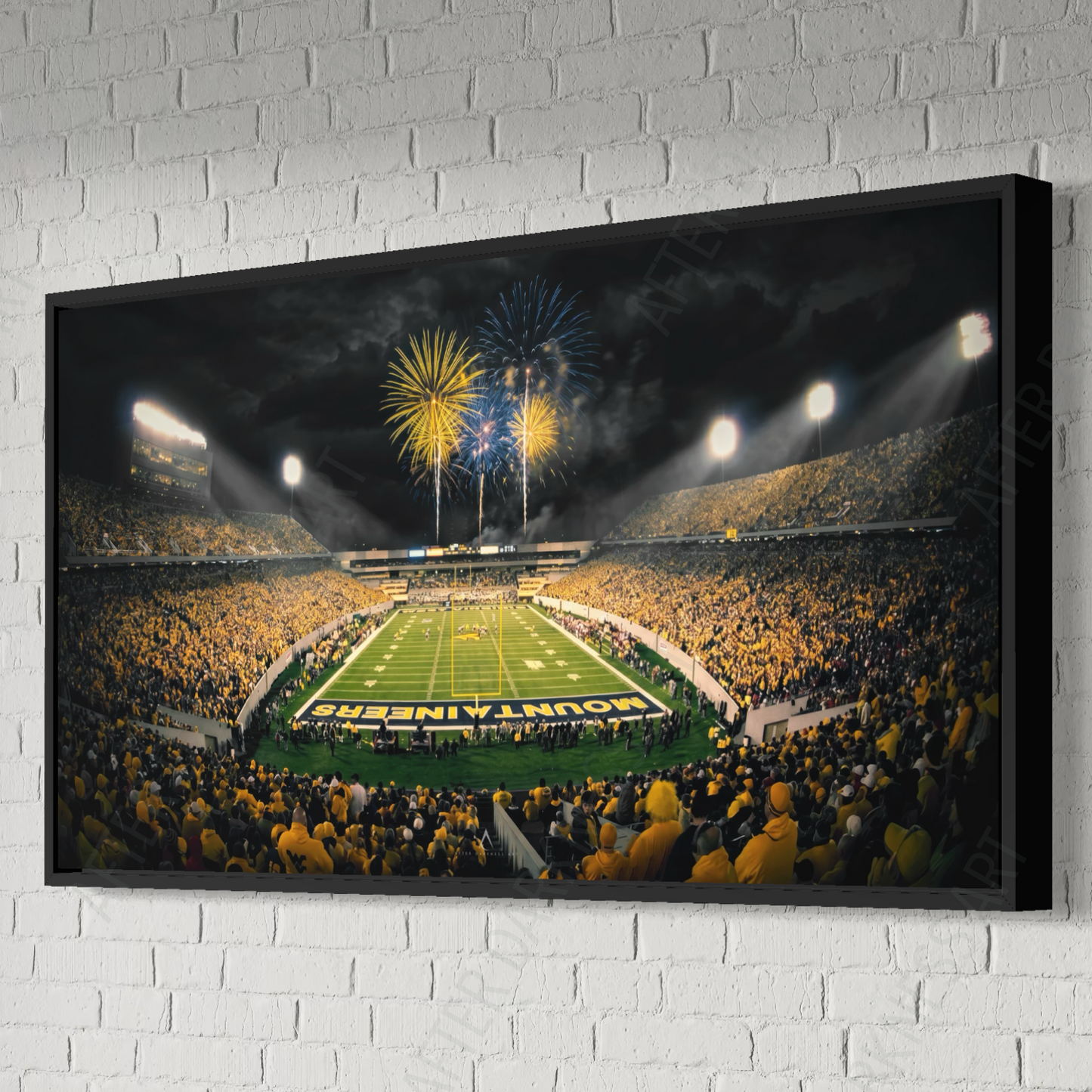 WEST VIRGINIA MOUNTAINEERS CANVAS "FIRE OVER MORGANTOWN" MILAN PUSKAR STADIUM