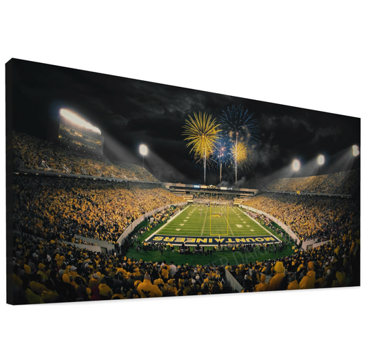 WEST VIRGINIA MOUNTAINEERS CANVAS "FIRE OVER MORGANTOWN" MILAN PUSKAR STADIUM