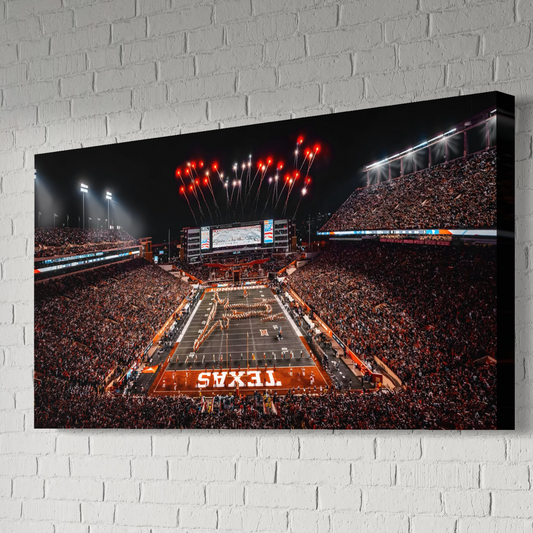 TEXAS LONGHORNS CANVAS "LONGHORN NIGHTS" DARRELL K ROYAL TEXAS MEMORIAL STADIUM