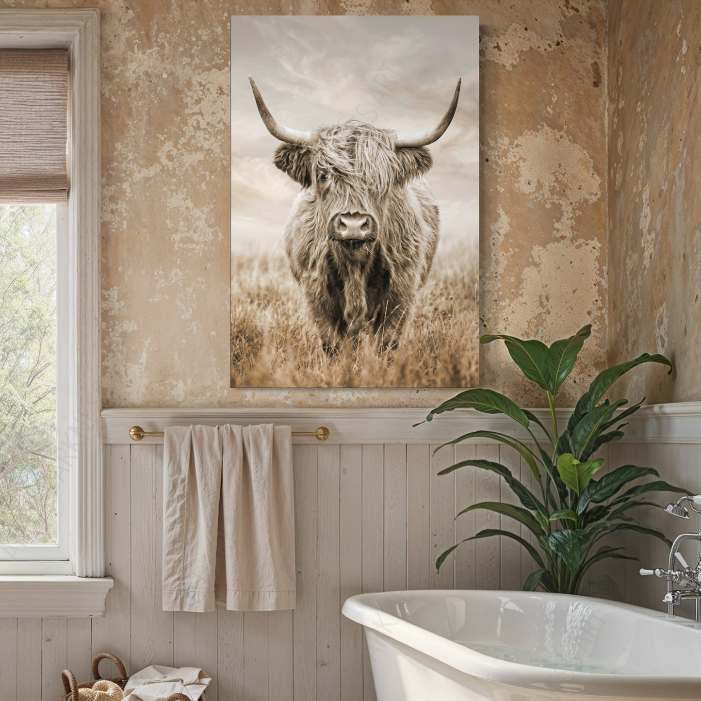 HIGHLAND COW CANVAS "GOLDEN PASTURES"
