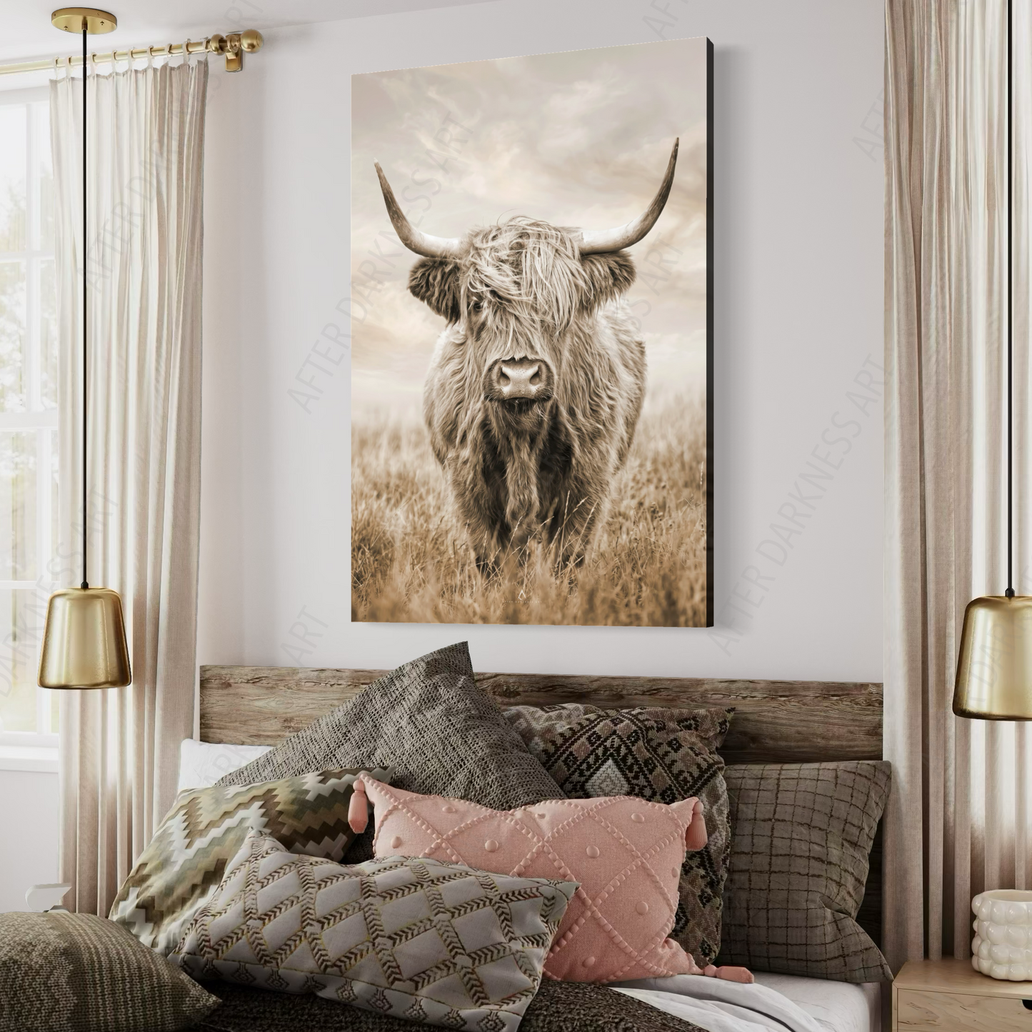 HIGHLAND COW CANVAS "GOLDEN PASTURES"